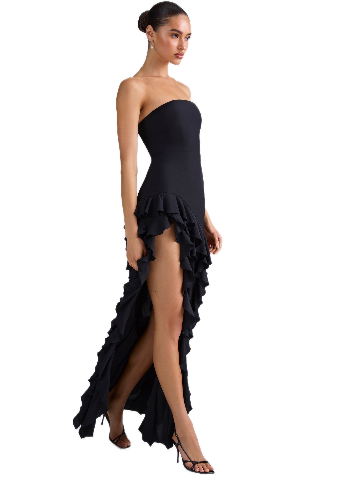 Pearl Chiffon A Line Long Prom Dress Strapless Ball Gown GD300019