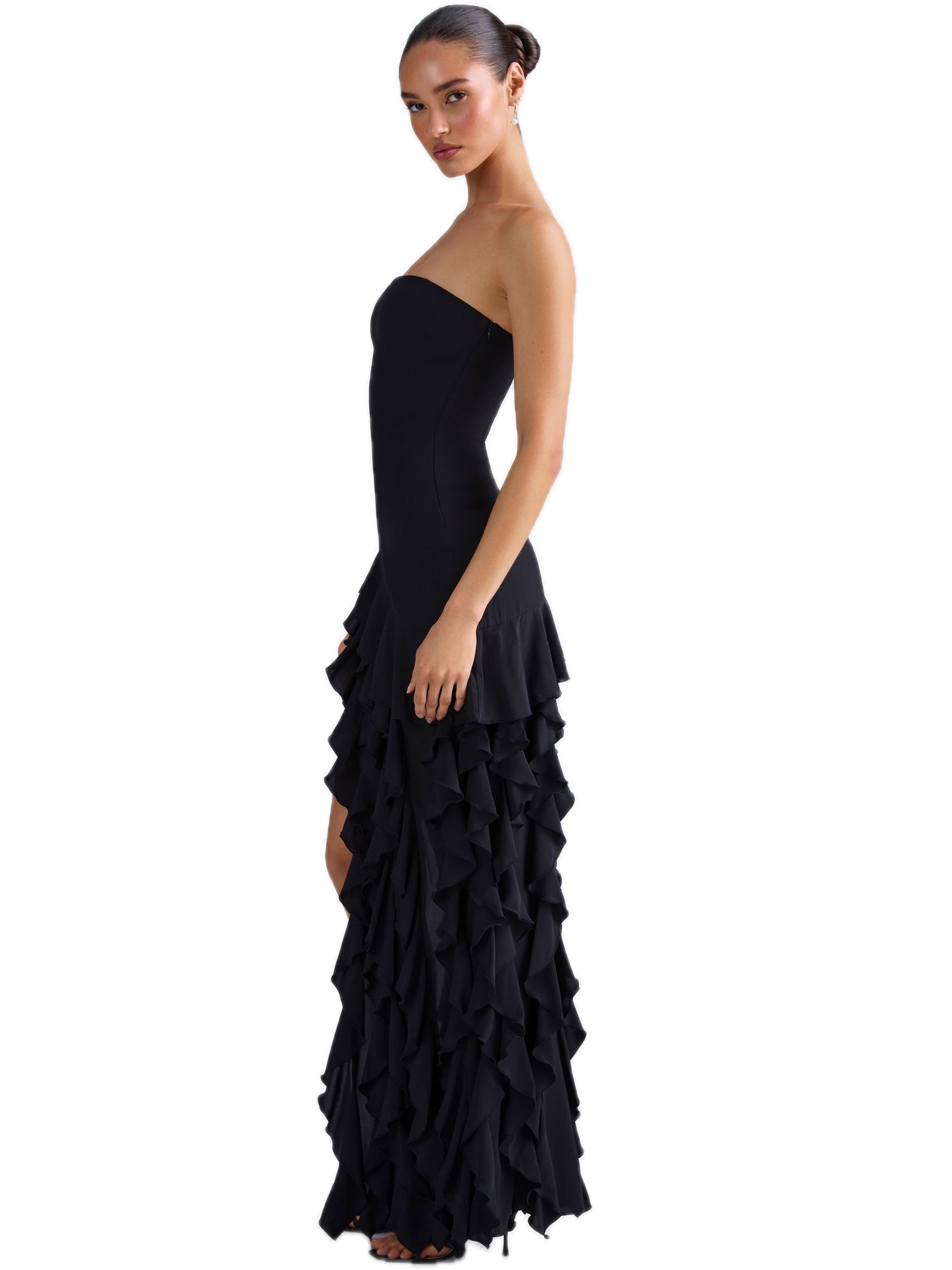 Pearl Chiffon A Line Long Prom Dress Strapless Ball Gown GD300019