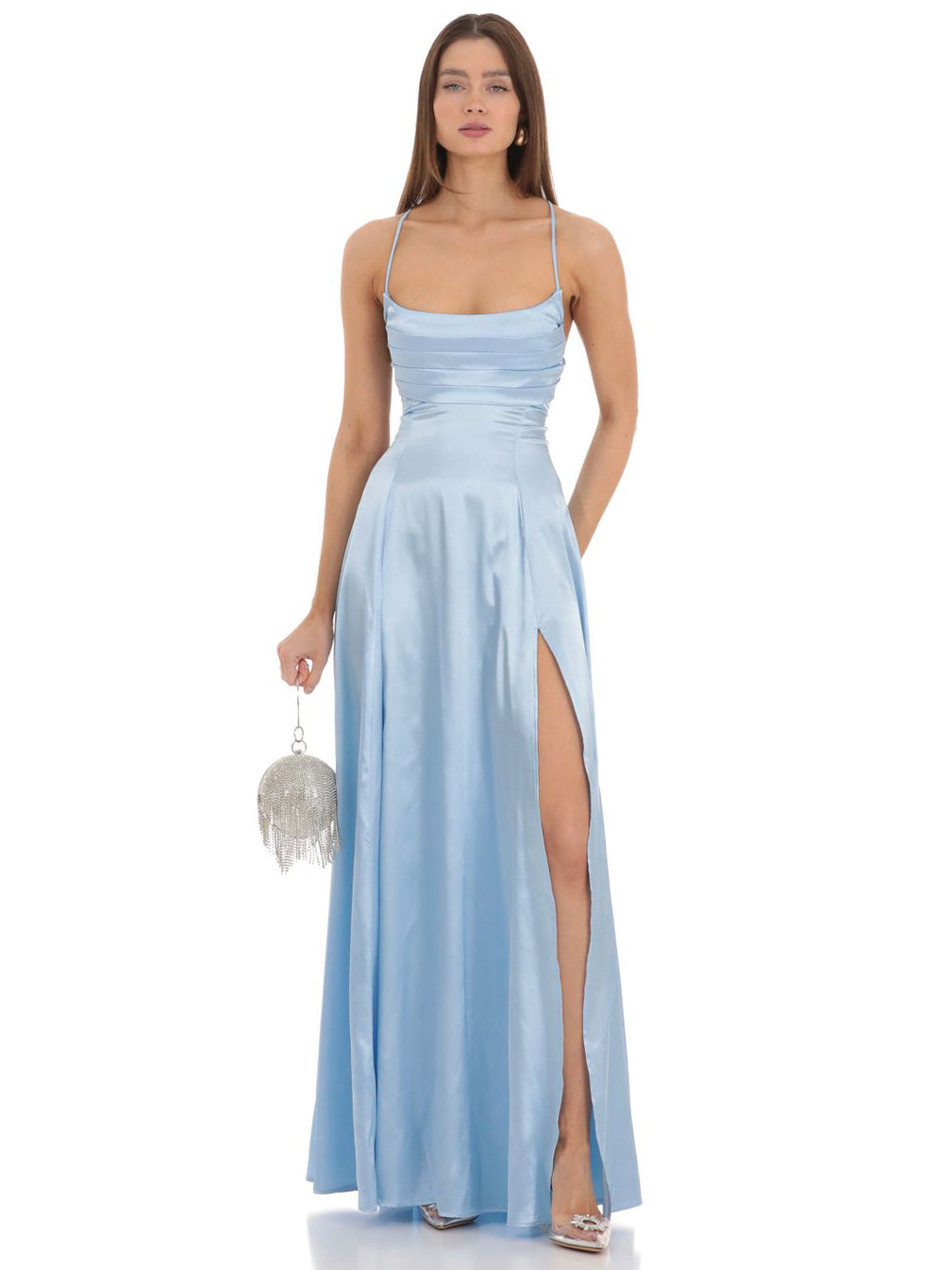 A Line Long Prom Dress Sweetheart Satin Slit Evening Ball Gown GD300021