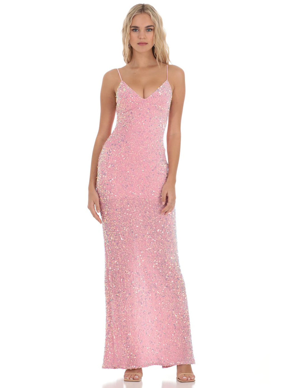 Sequin Long Prom Dress Spaghetti Straps Evening Ball Gown GD300022