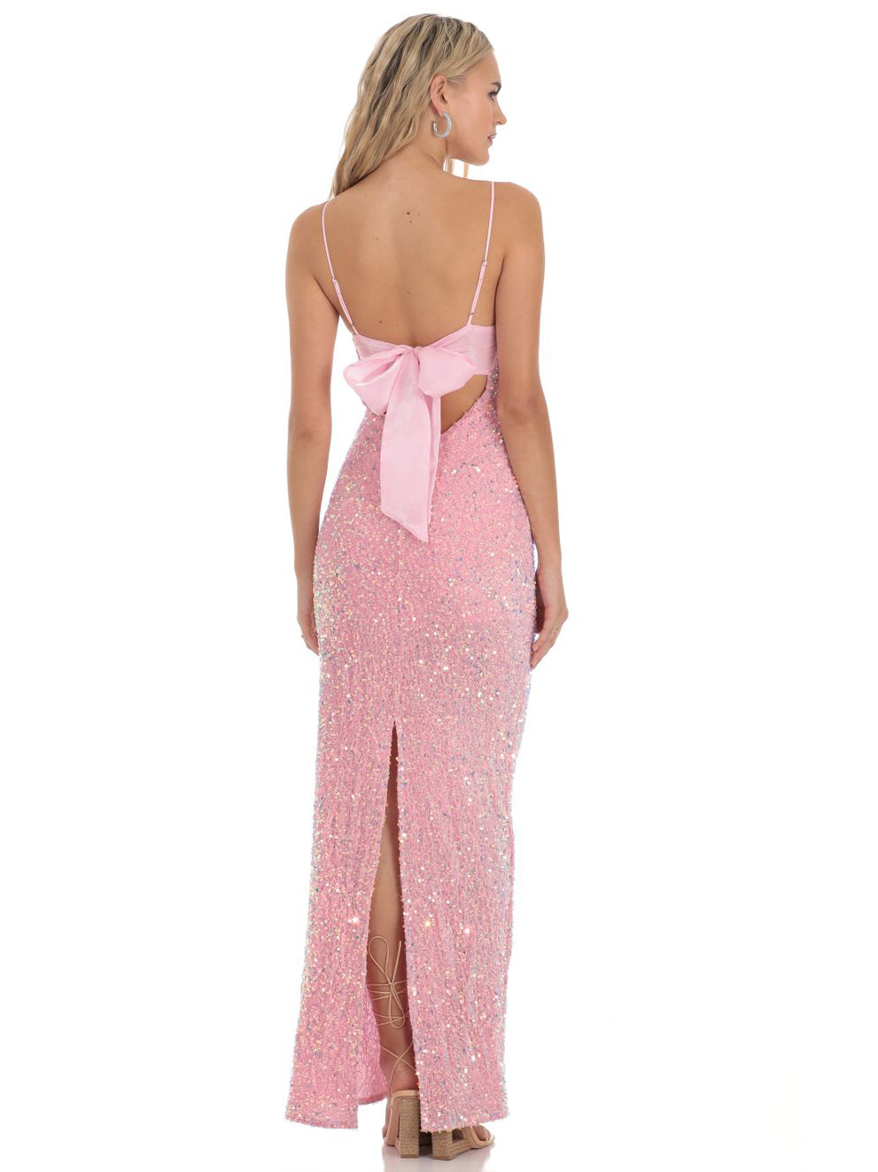 Sequin Long Prom Dress Spaghetti Straps Evening Ball Gown GD300022