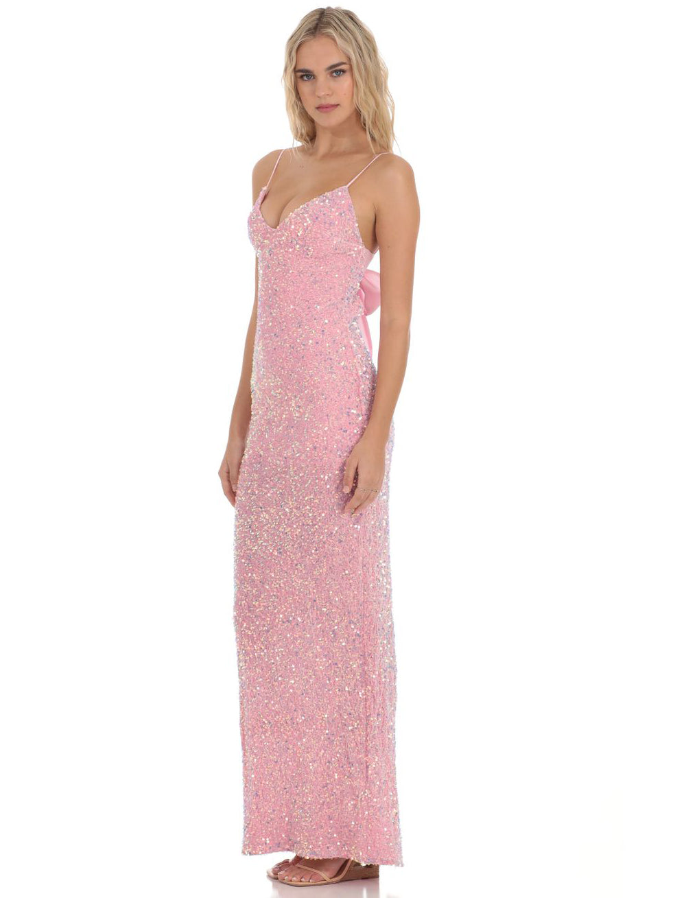 Sequin Long Prom Dress Spaghetti Straps Evening Ball Gown GD300022