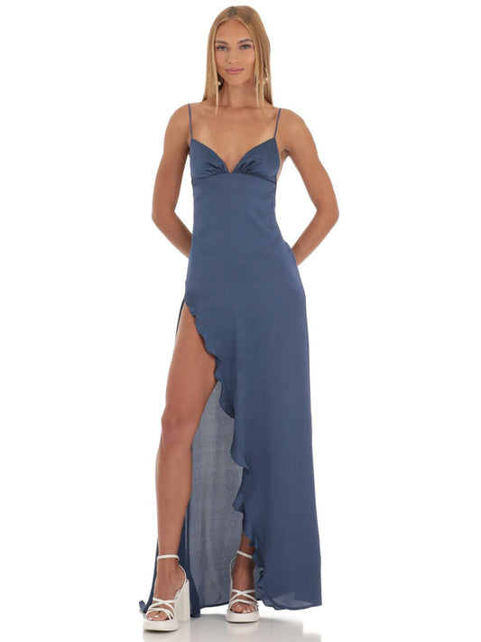 A Line Long Dress Silk like Satin Sleeveless Party Dress GD300023