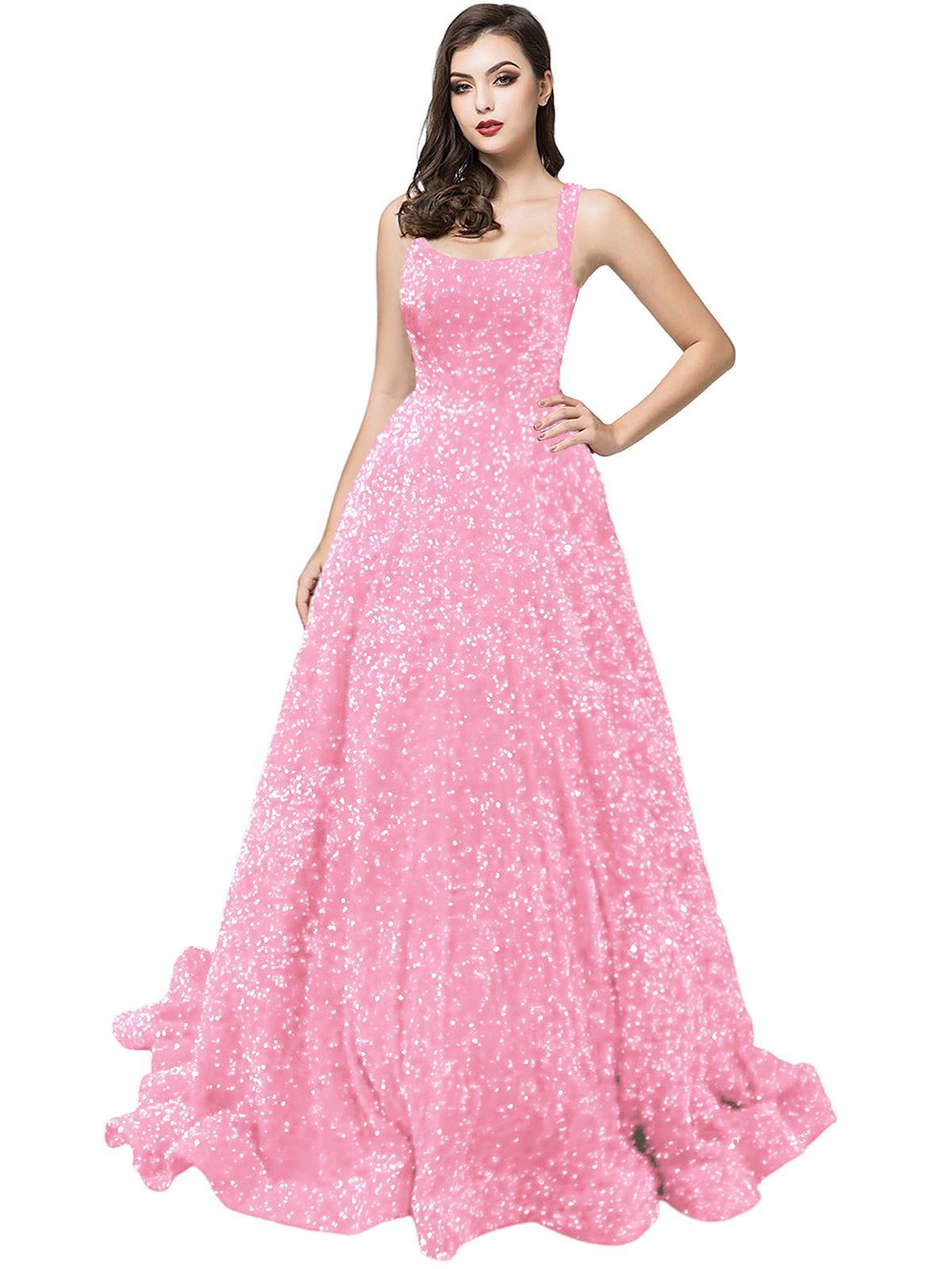 Women's Long Dress Sequin Bateau/Boat Back Strap Fashion Long Sleeveless Party Dress GD101930
