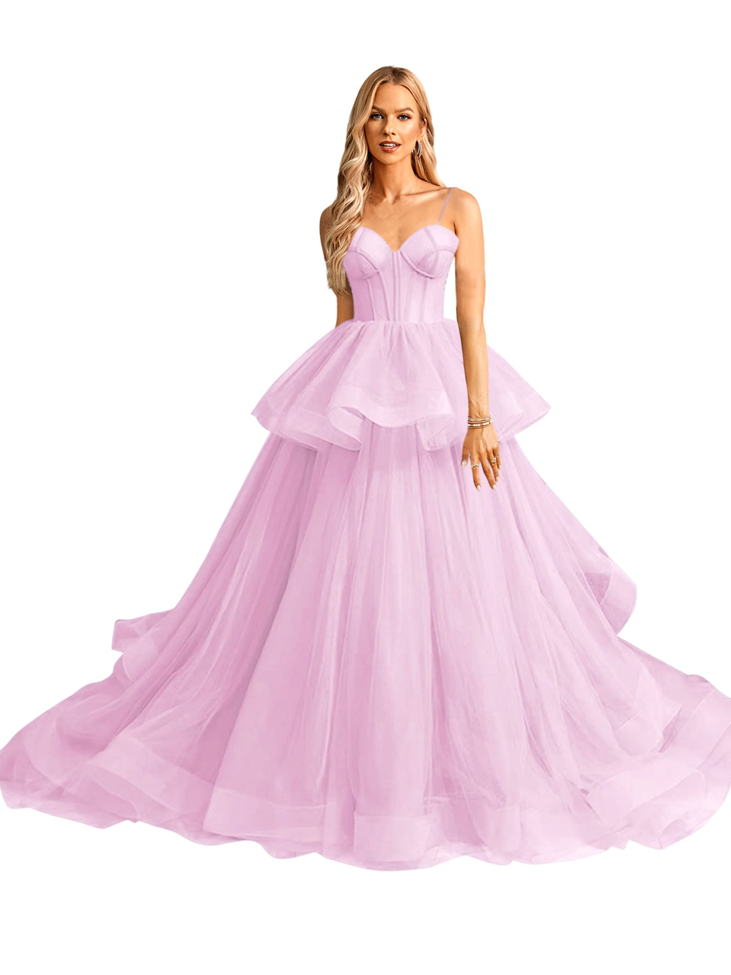 Tulle A Line Long Prom Dress V Neck Evening Ball Gown GD101509
