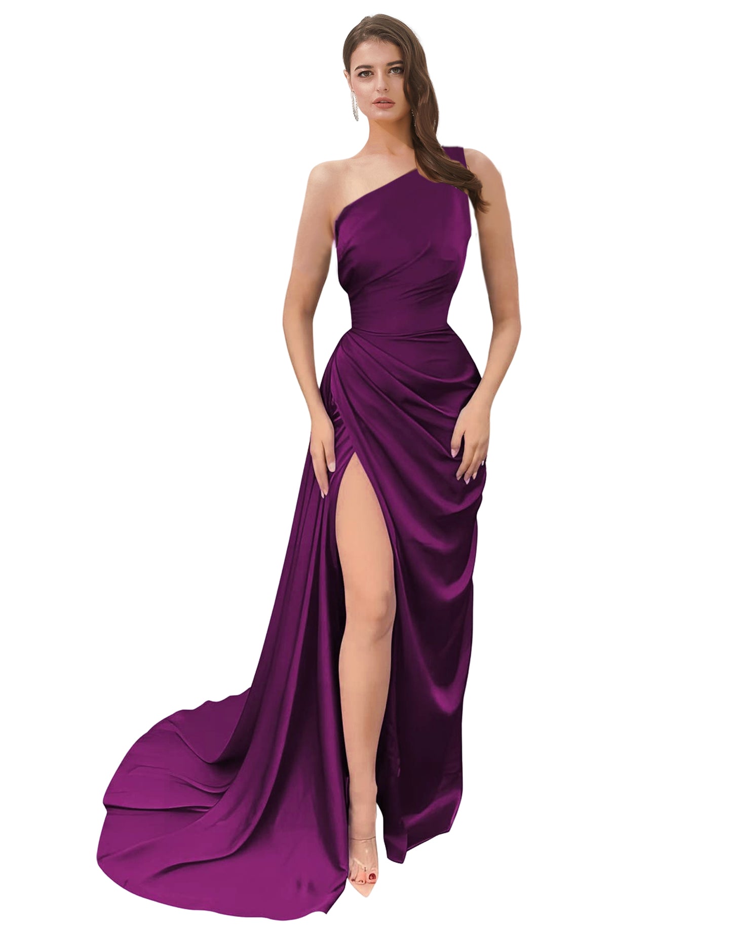 Sheath Long Dress Satin One Shoulder Fashion Sleeveless Party Dress GD101507