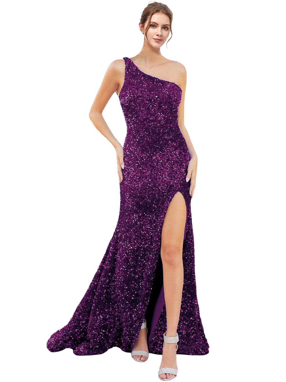 Sequin Long Dress One Shoulder Sheath Evening Ball Gown GD300005