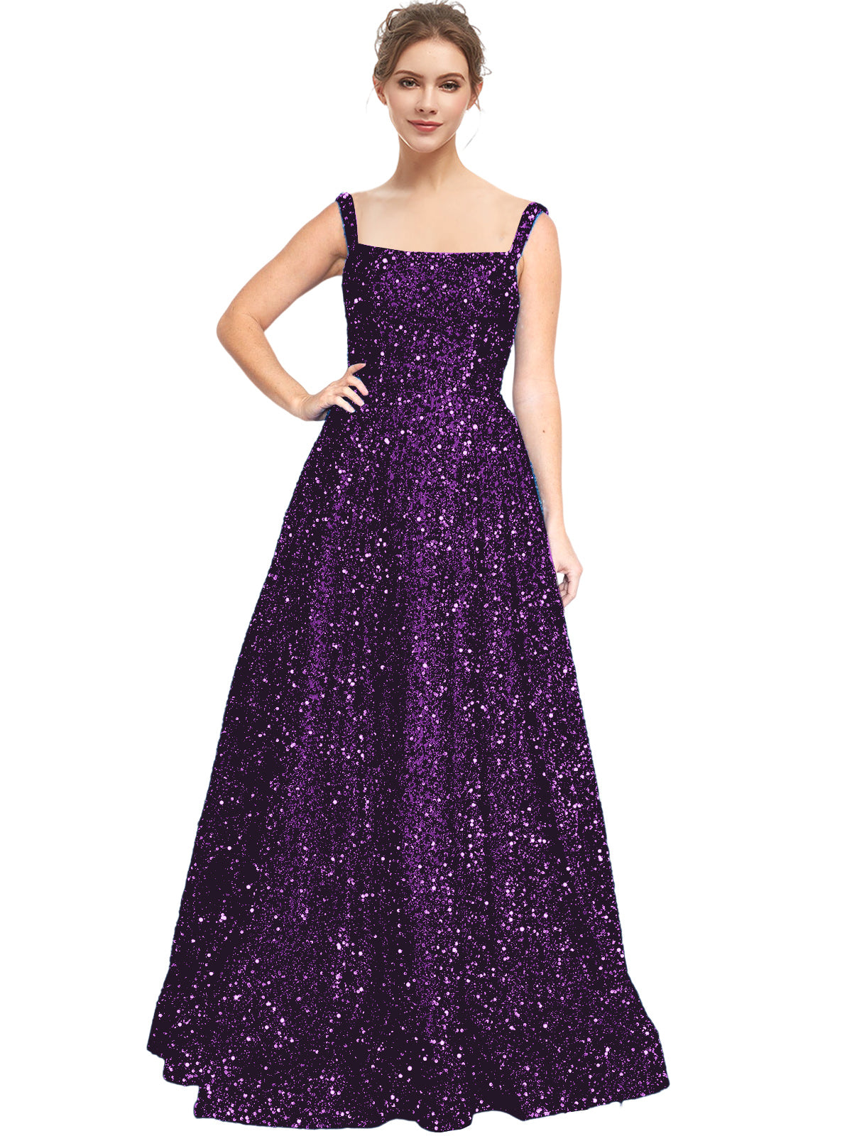 Sequin Long Dress Bateau/Boat Sleeveless A Line Evening Ball Gown GD300003