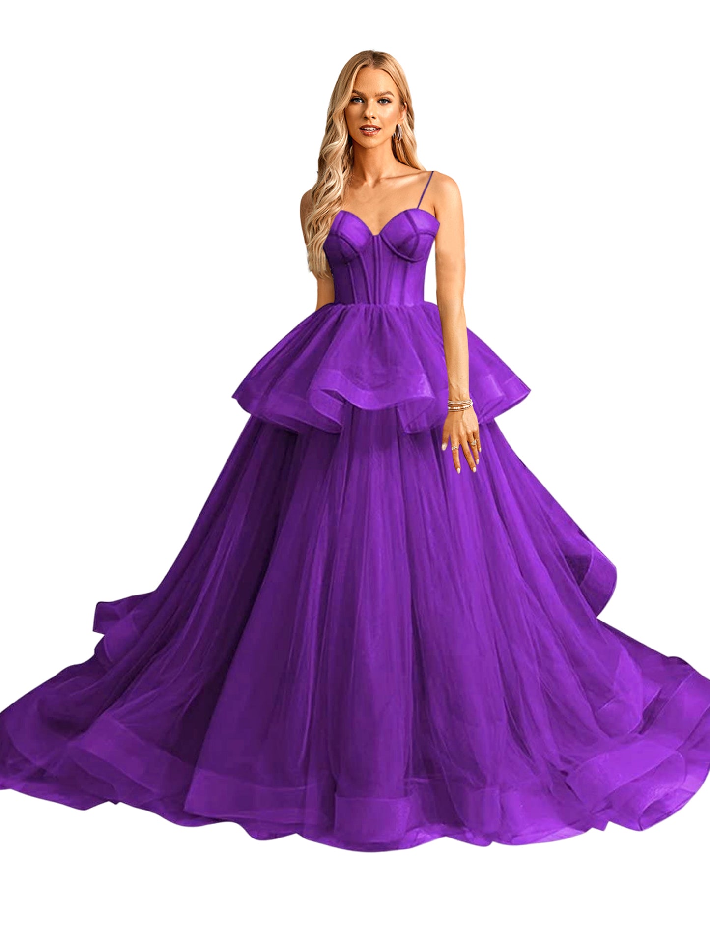 Tulle A Line Long Prom Dress V Neck Evening Ball Gown GD101509