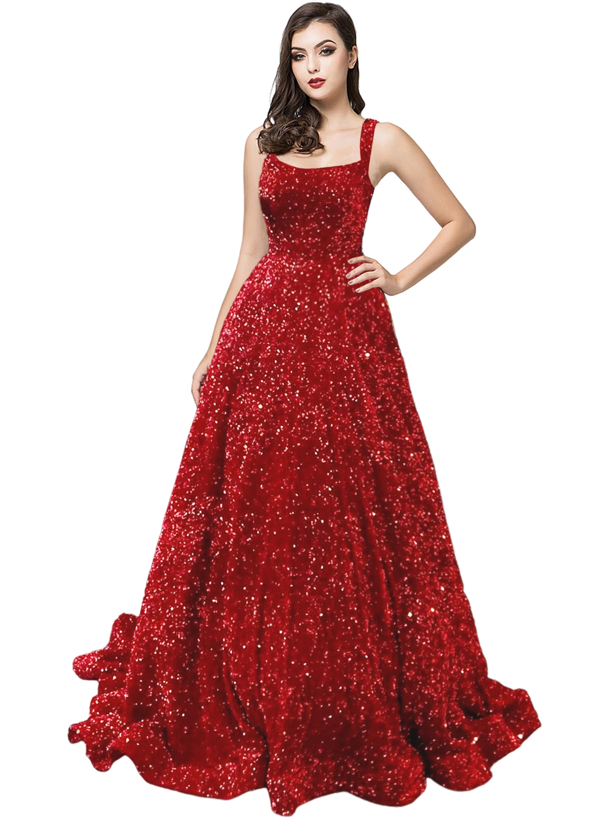 Women's Long Dress Sequin Bateau/Boat Back Strap Fashion Long Sleeveless Party Dress GD101930