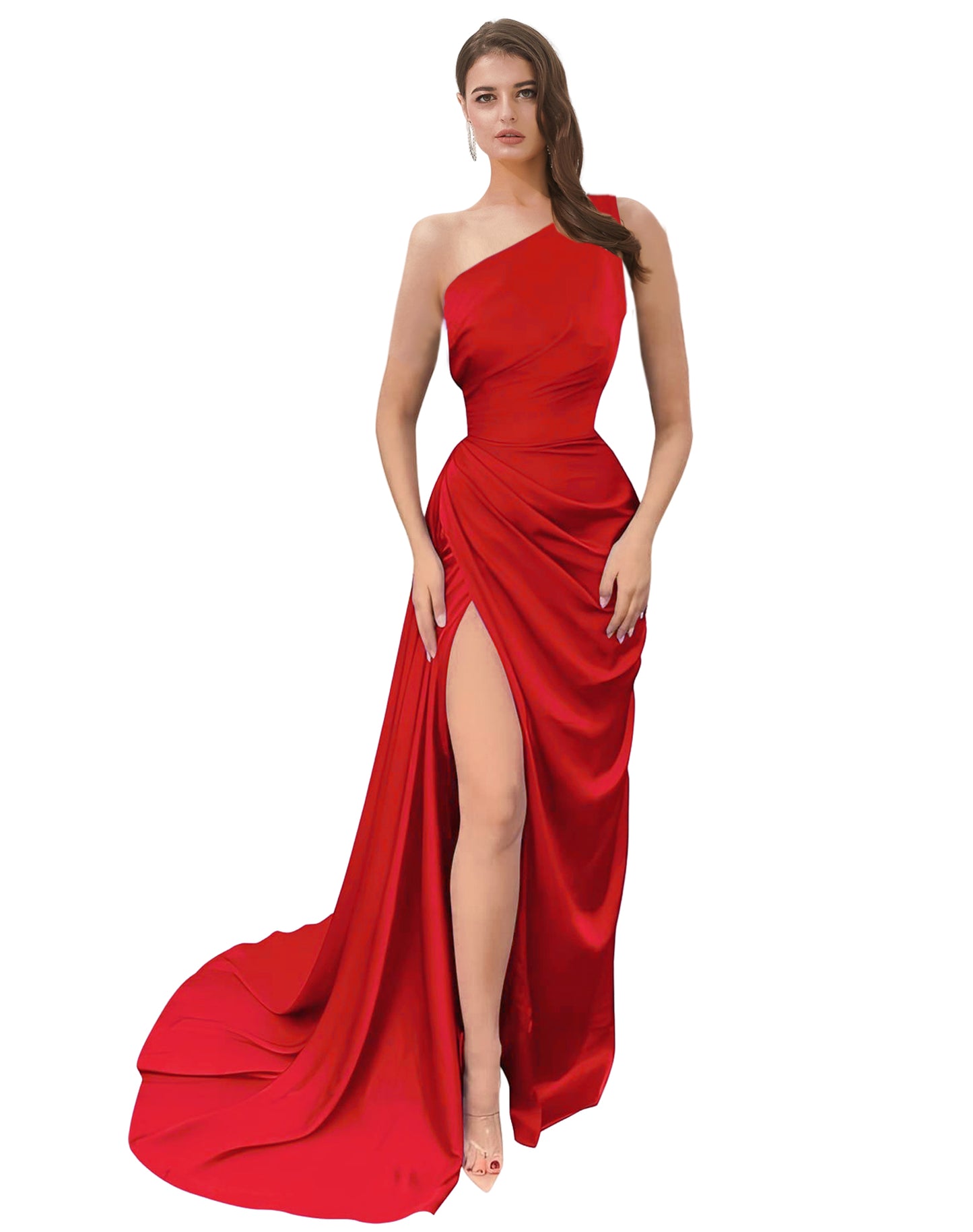 Sheath Long Dress Satin One Shoulder Fashion Sleeveless Party Dress GD101507
