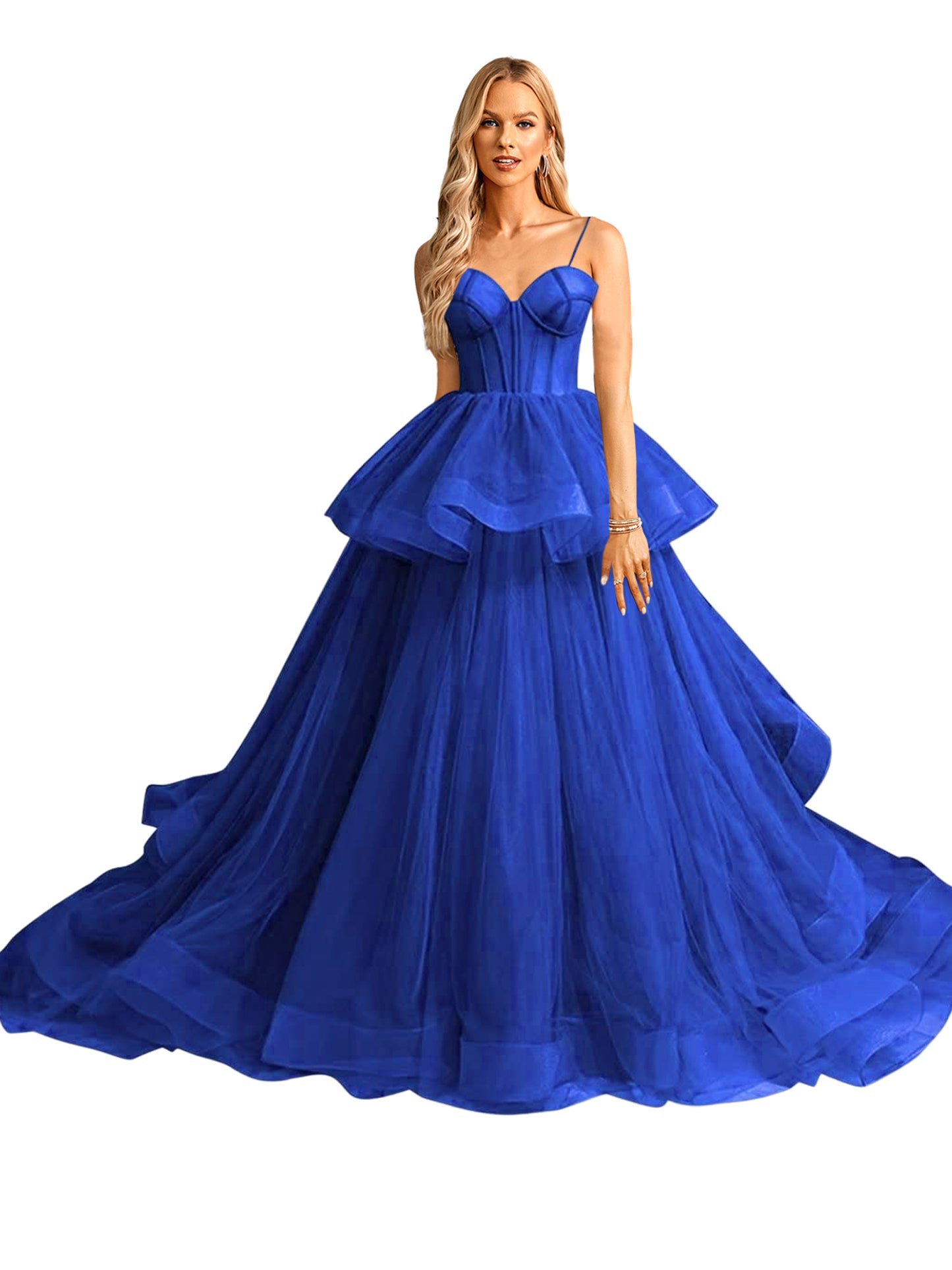 Tulle A Line Long Prom Dress V Neck Evening Ball Gown GD101509
