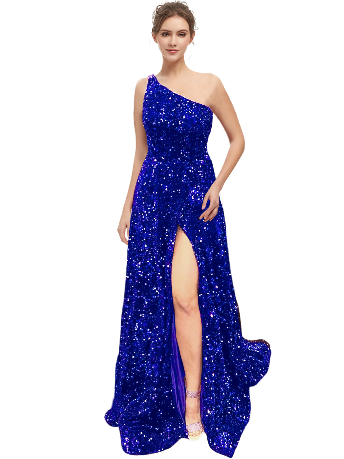 Long Dress Sequin One Shoulder Back Strap Slit Fashion Long Sleeveless Party Dress GD101931