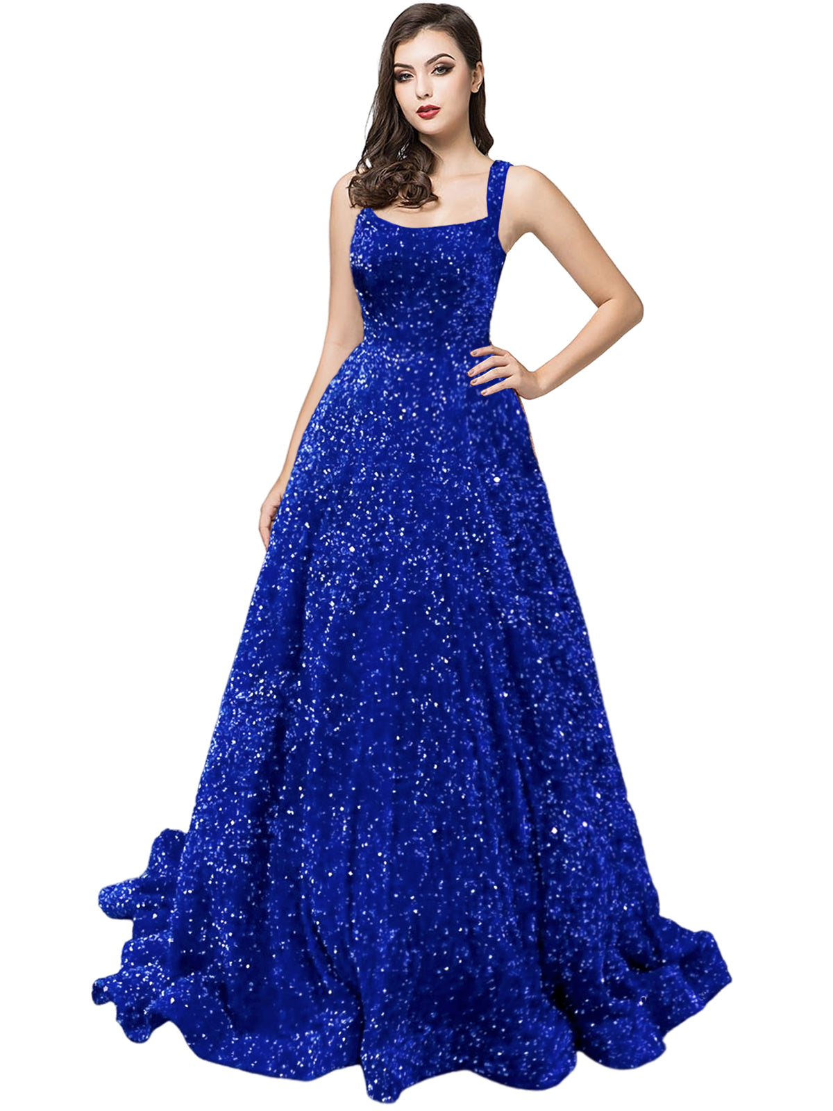 Women's Long Dress Sequin Bateau/Boat Back Strap Fashion Long Sleeveless Party Dress GD101930