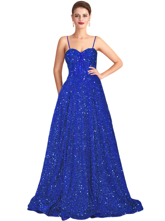 Long Dress Sequin Spaghetti Straps Slit Fashion Sleeveless Party Dress GD101933