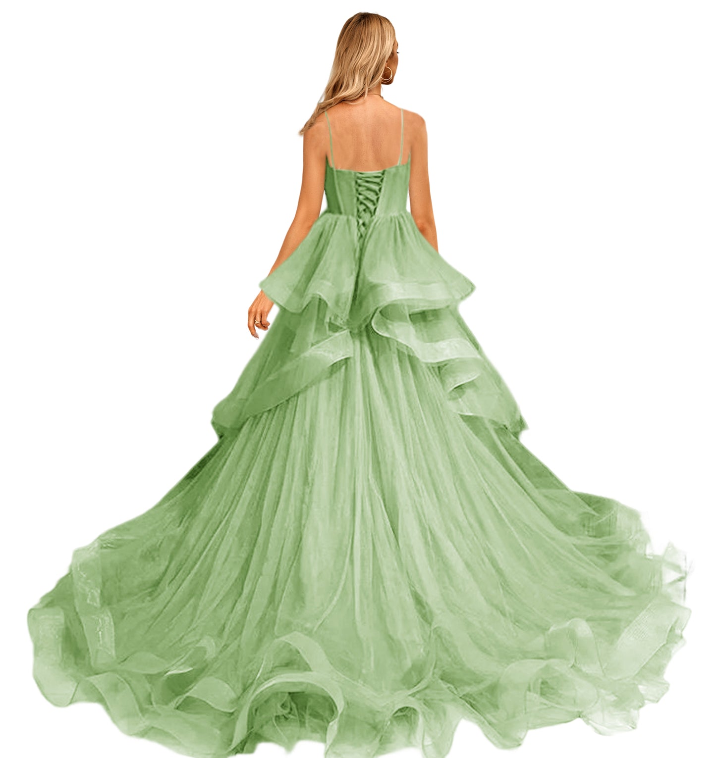 Tulle A Line Long Prom Dress V Neck Evening Ball Gown GD101509