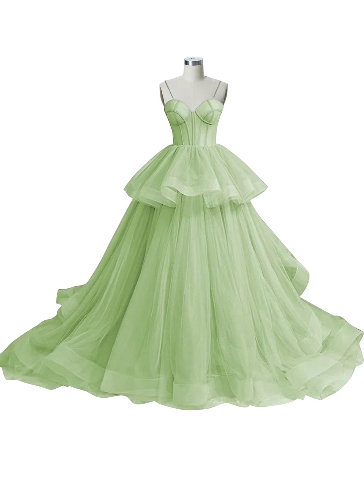 Tulle A Line Long Prom Dress V Neck Evening Ball Gown GD101509