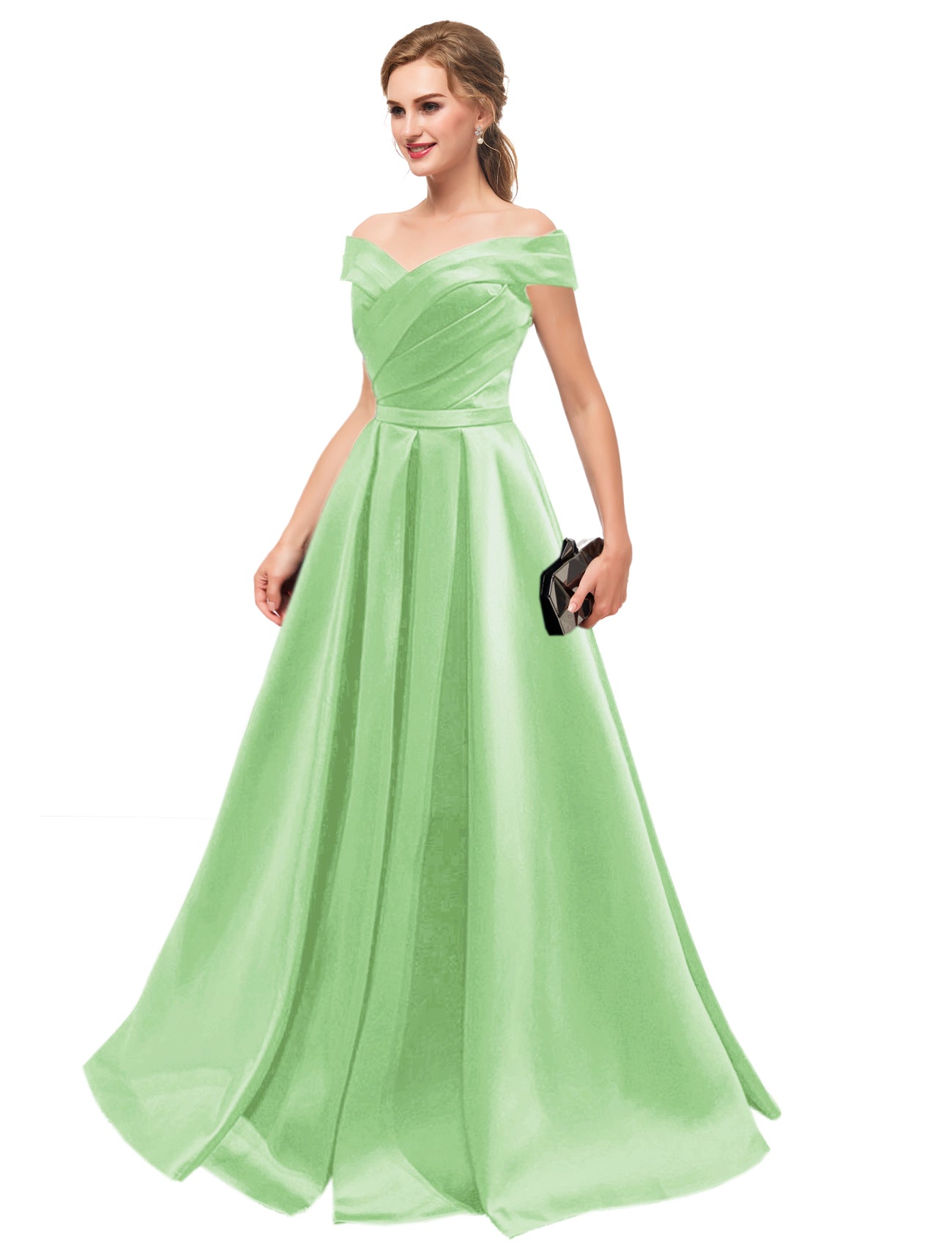 Satin Long Prom Dress Off the Shoulder A Line Evening Ball Gown with Pockets GD1190