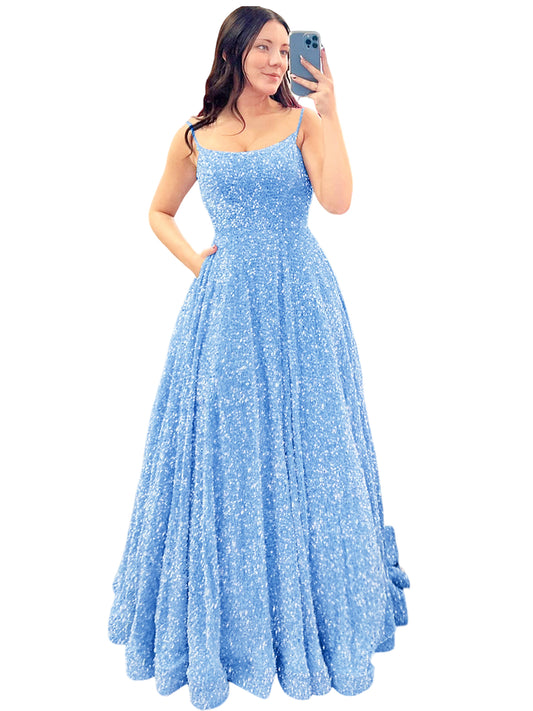 Women's Long Dress Sequin Bateau/Boat Back Strap Fashion Long Sleeveless Party Dress GD101937
