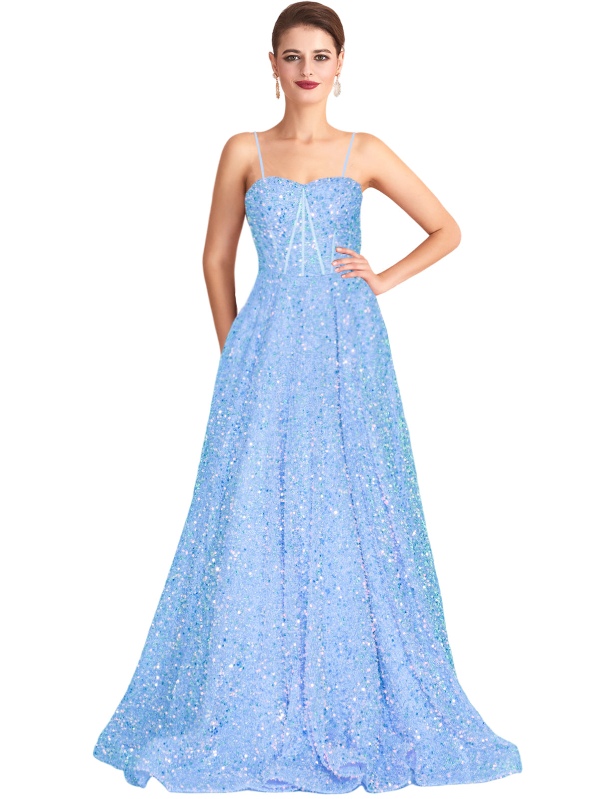Long Dress Sequin Spaghetti Straps Slit Fashion Sleeveless Party Dress GD101933