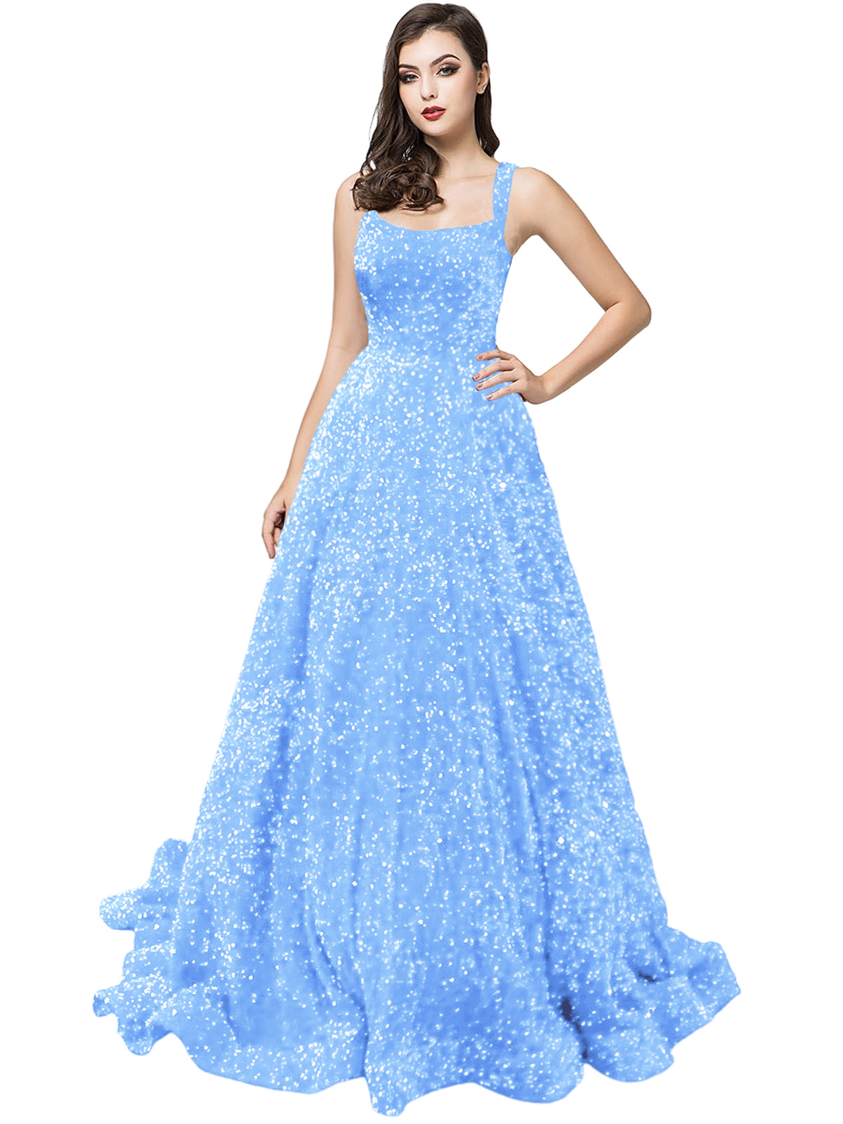 Women's Long Dress Sequin Bateau/Boat Back Strap Fashion Long Sleeveless Party Dress GD101930