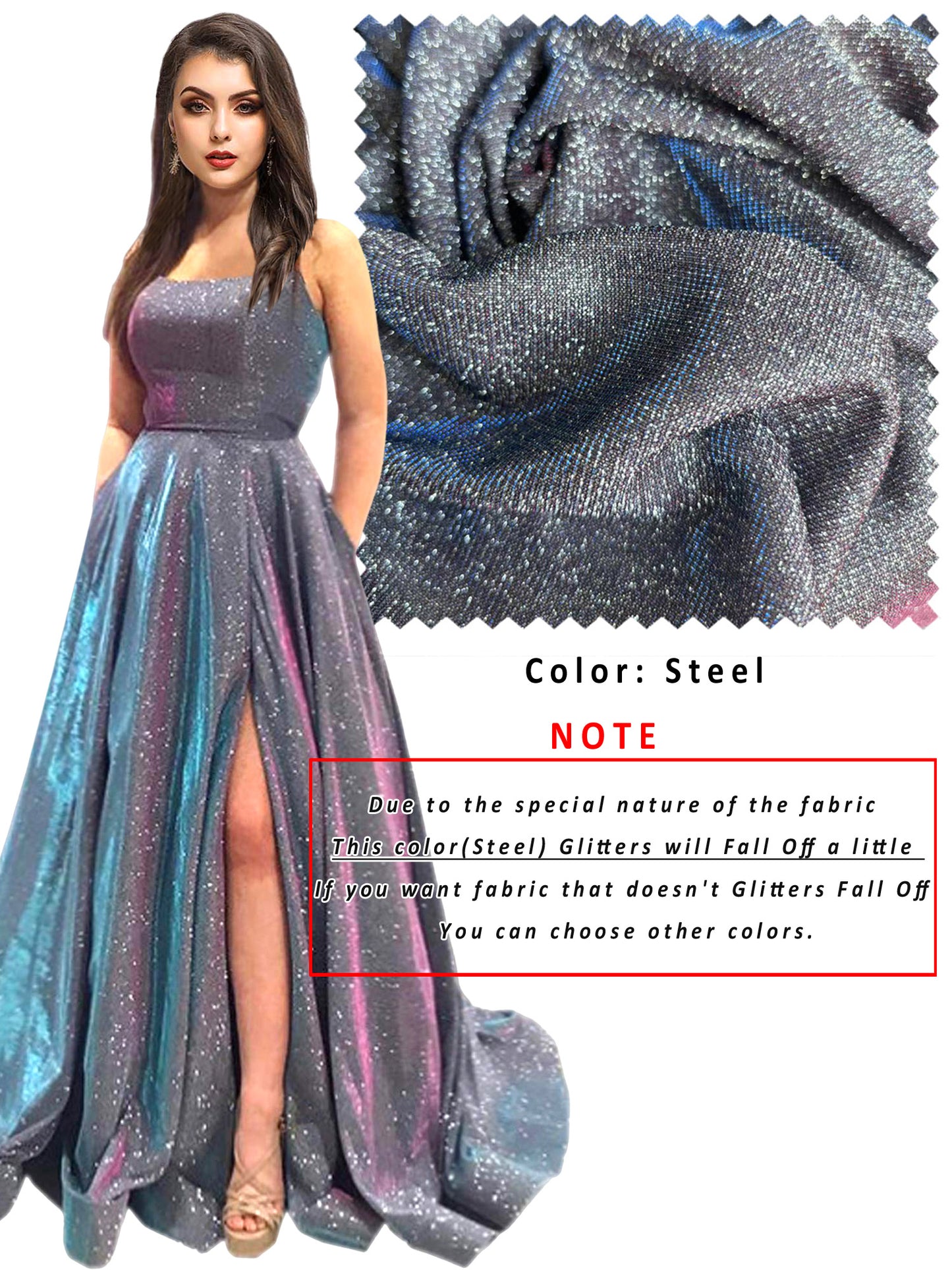 Women's Long Dress Glitter Bateau/Boat Slit Evening Ball Gown with Pockets GD100025