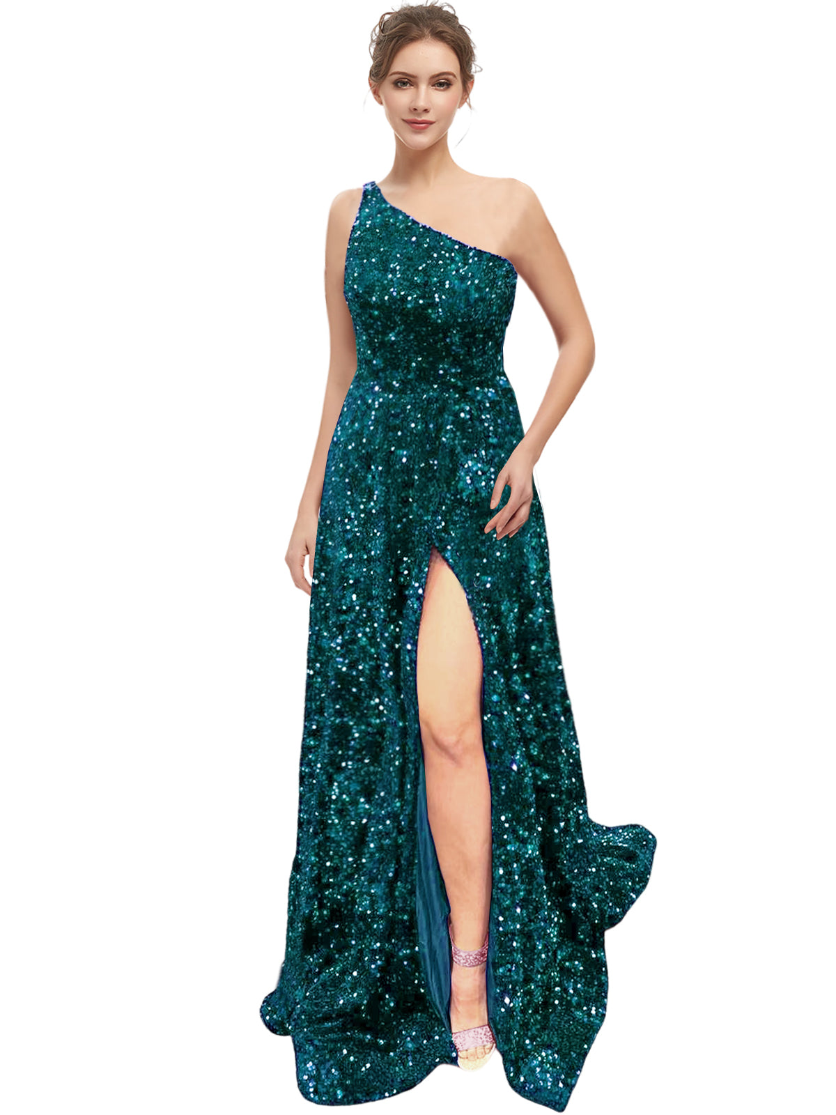 Long Dress Sequin One Shoulder Back Strap Slit Fashion Long Sleeveless Party Dress GD101931