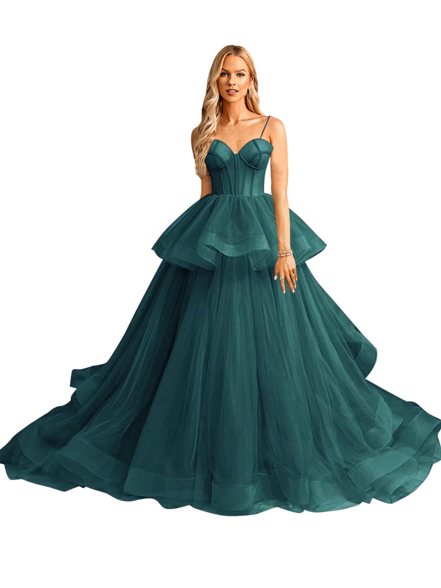 Tulle A Line Long Prom Dress V Neck Evening Ball Gown GD101509