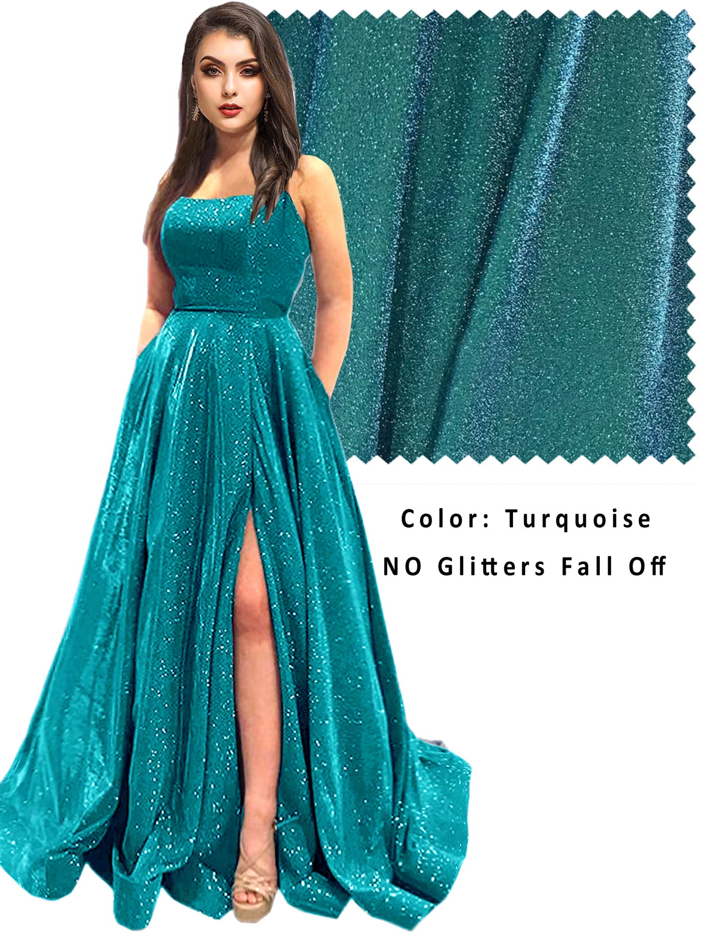 Women's Long Dress Glitter Bateau/Boat Slit Evening Ball Gown with Pockets GD100025