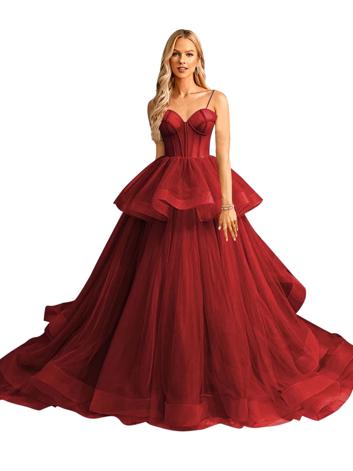 Tulle A Line Long Prom Dress V Neck Evening Ball Gown GD101509