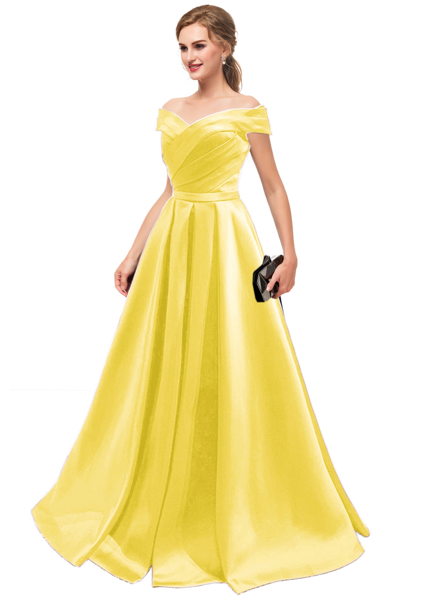 Satin Long Prom Dress Off the Shoulder A Line Evening Ball Gown with Pockets GD1190