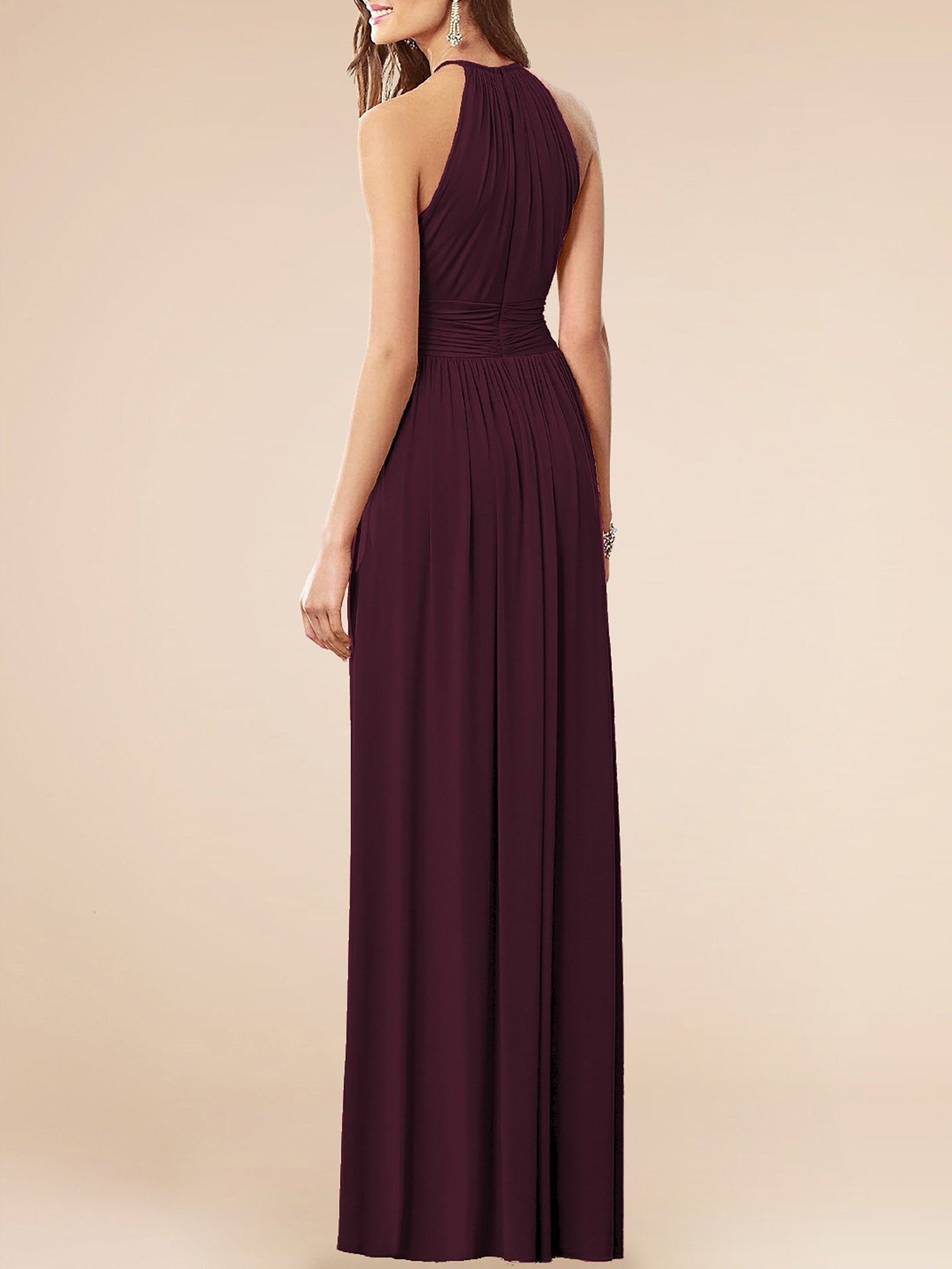 Chiffon Halter Sleeveless Bridesmaid Dress| Plus Size | 60+ Colors