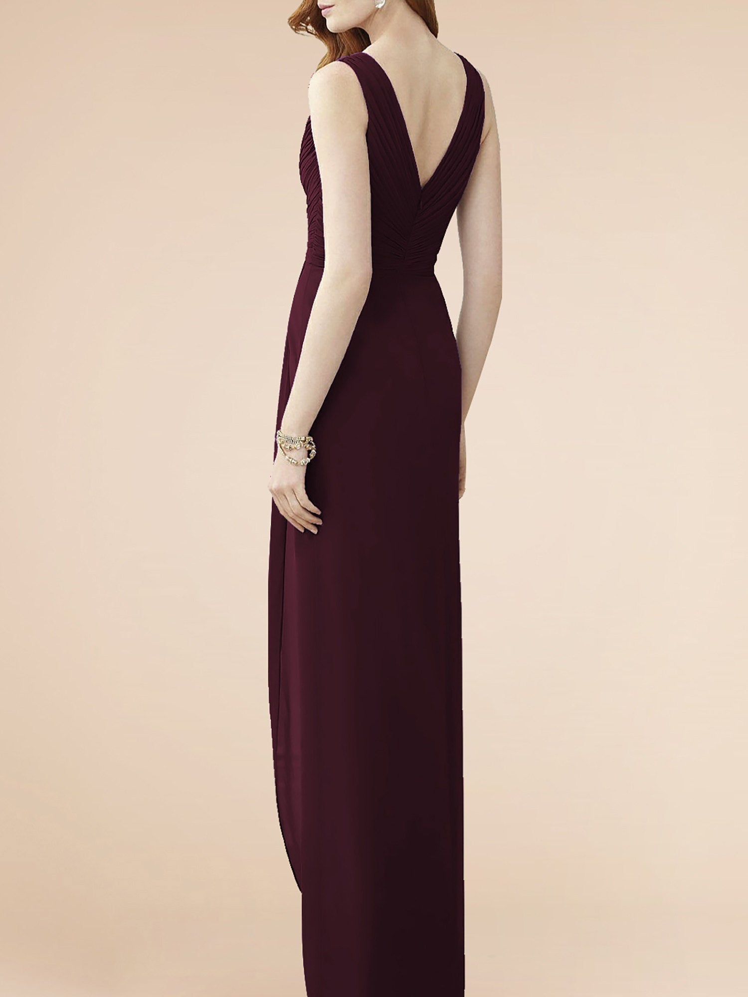 Chiffon V-Neck Sleeveless Bridesmaid Dress| Plus Size | 60+ Colors