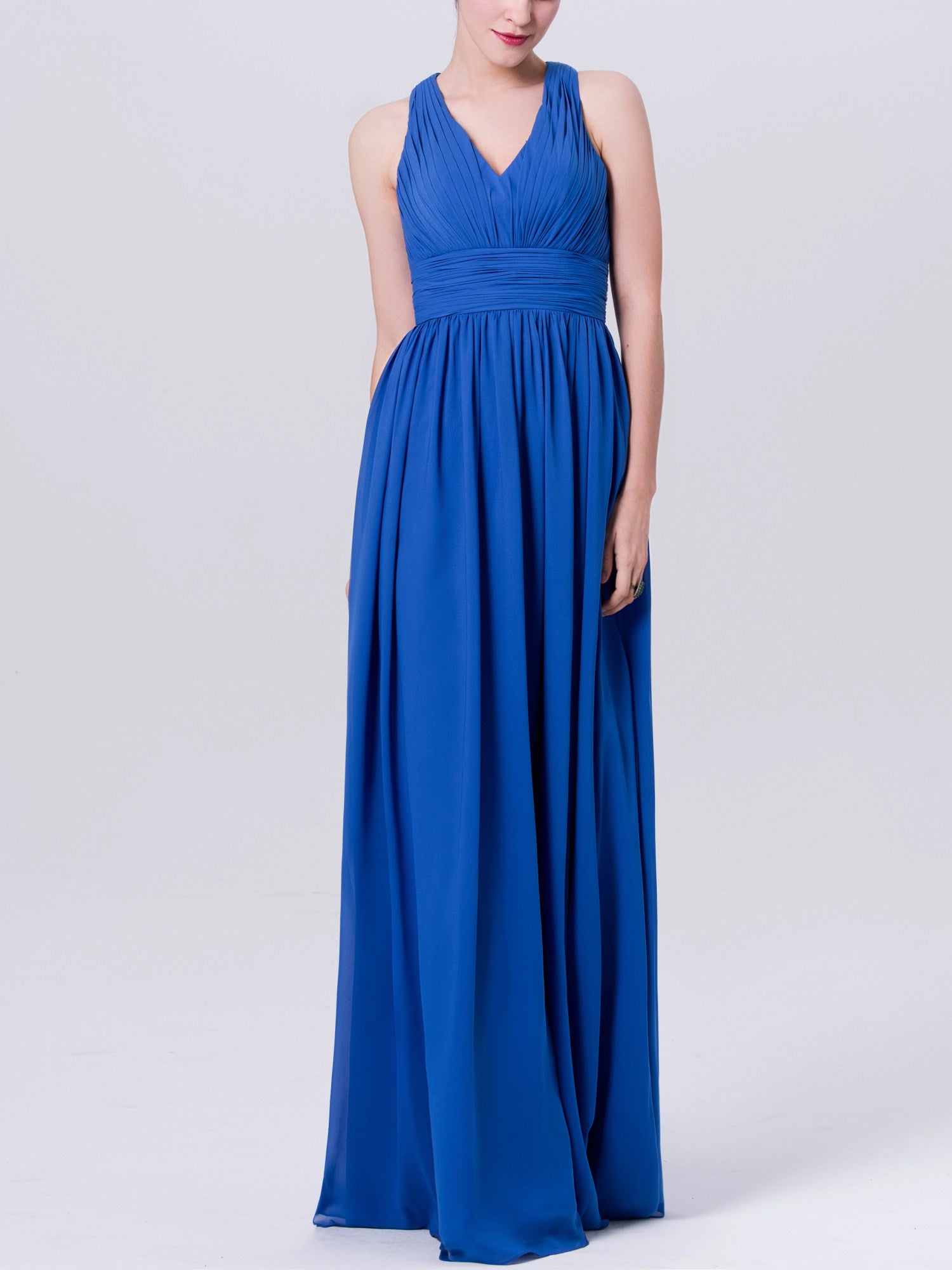 Chiffon V-Neck Sleeveless Bridesmaid Dress| Plus Size | 60+ Colors