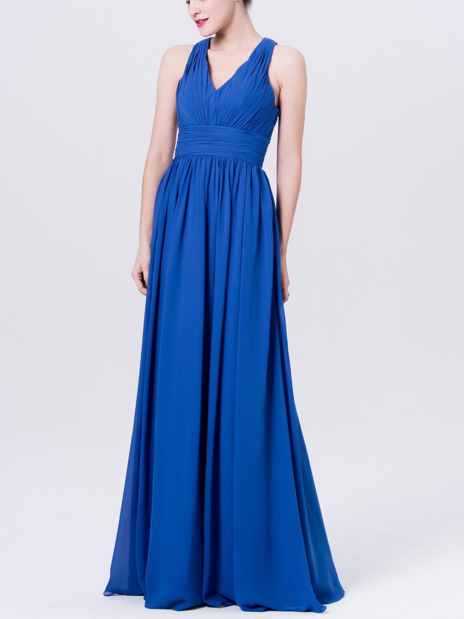 Chiffon V-Neck Sleeveless Bridesmaid Dress| Plus Size | 60+ Colors