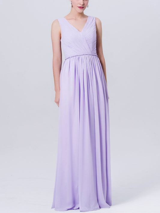 Chiffon V-Neck Sleeveless Bridesmaid Dress| Plus Size | 60+ Colors