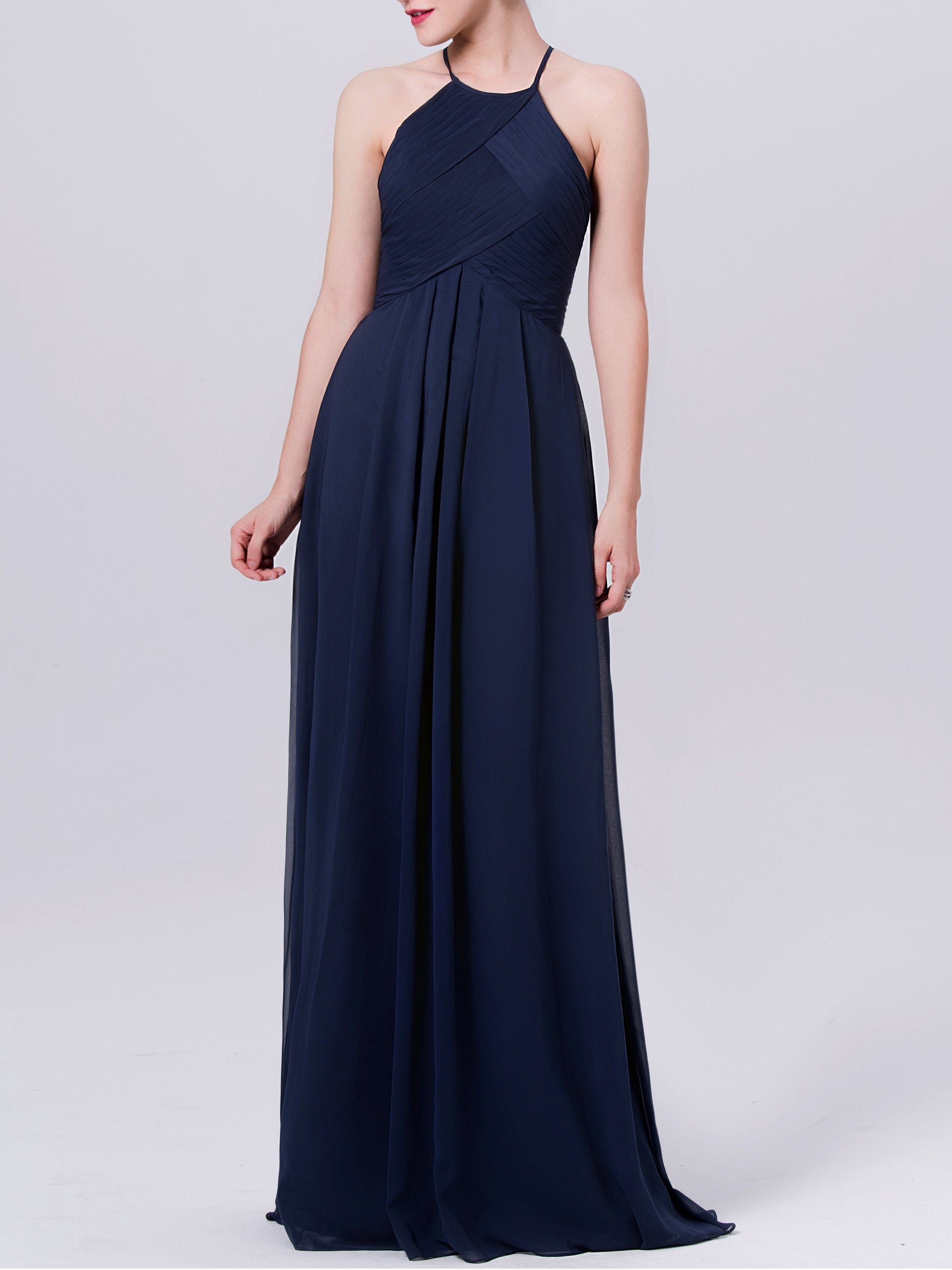 Chiffon Halter Sleeveless Bridesmaid Dress| Plus Size | 60+ Colors