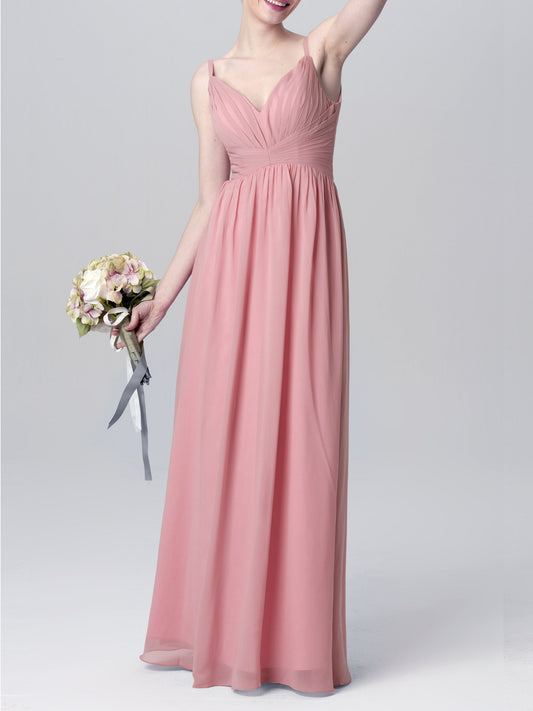 Chiffon Spaghetti Straps Sleeveless Bridesmaid Dress| Plus Size | 60+ Colors
