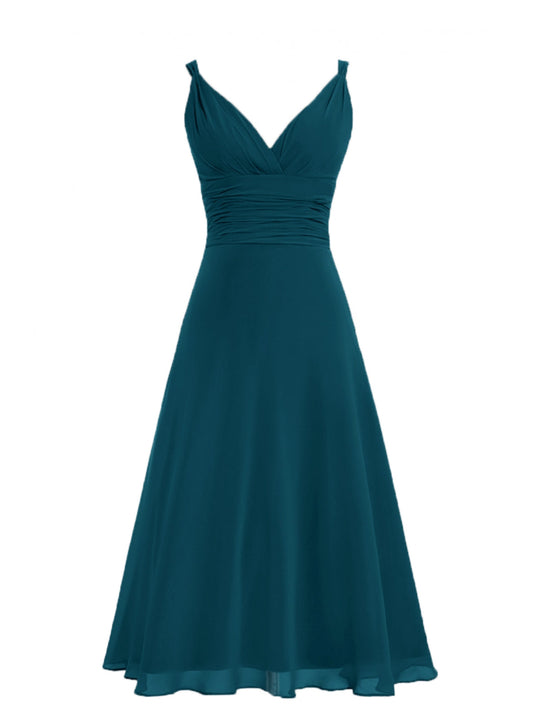 Chiffon V-Neck Cap Sleeves Bridesmaid Dress| Plus Size | 60+ Colors