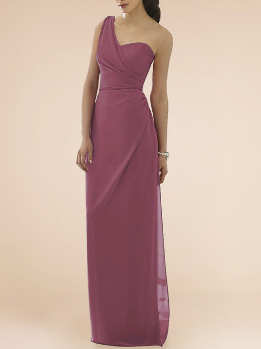 Chiffon One Shoulder Sleeveless Bridesmaid Dress| Plus Size | 60+ Colors