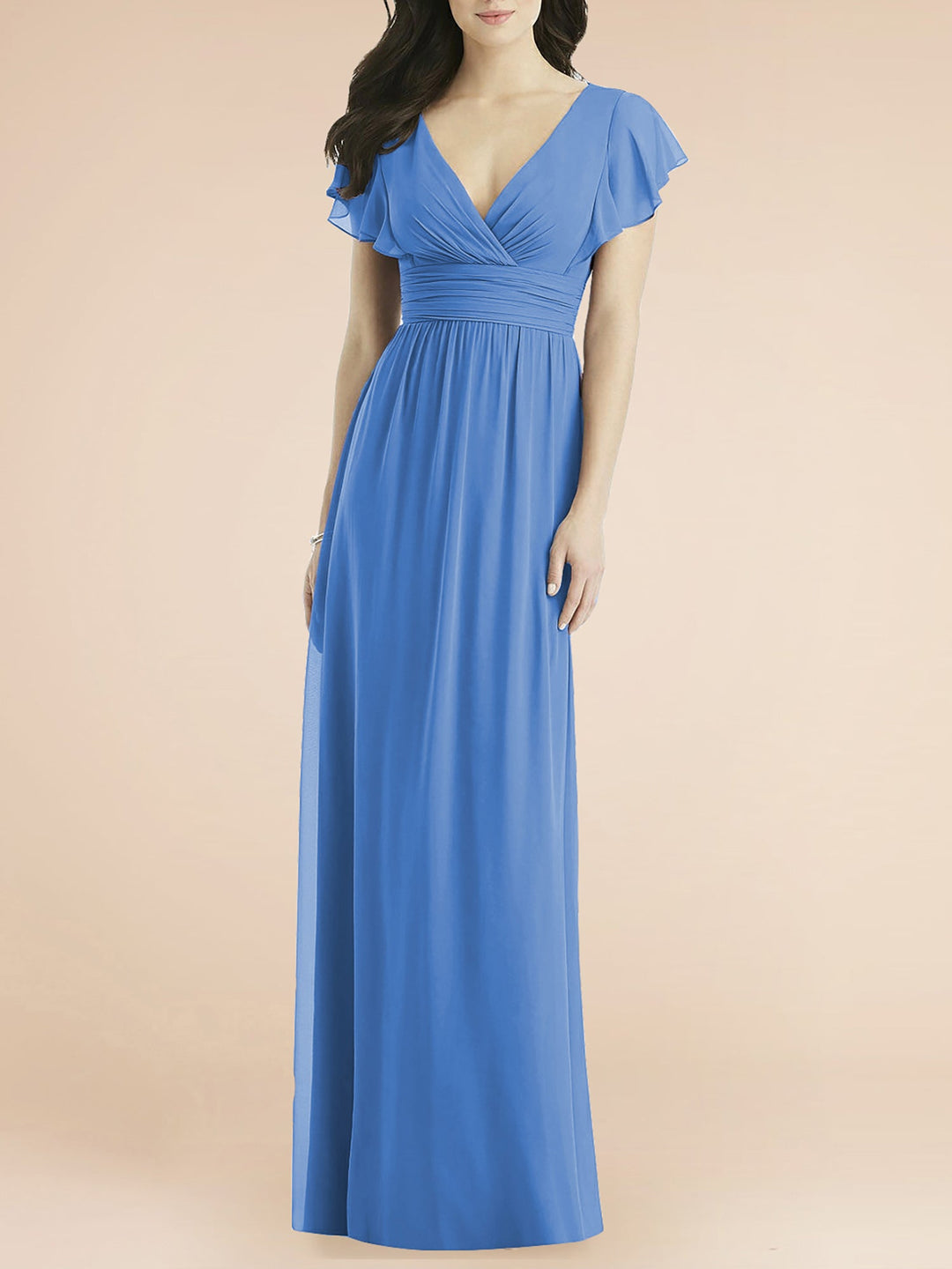 Chiffon V-Neck Lotus Leaf Sleeves Bridesmaid Dress| Plus Size