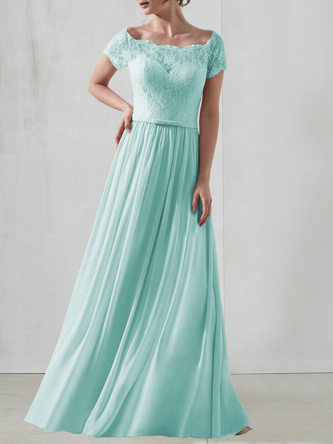 Lace Scalloped Edge Short Sleeves Bridesmaid Dress| Plus Size | 60+ Colors ForHerandForHim Lace Scalloped Edge Short Sleeves Bridesmaid Dress| Plus Size | 60+ Colors ForHerandForHim