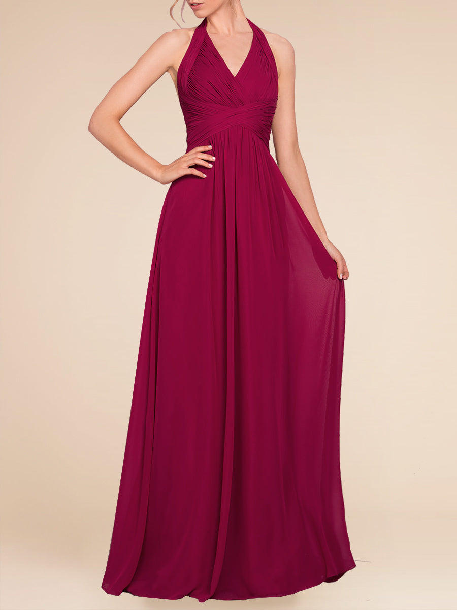 Chiffon Halter Sleeveless Bridesmaid Dress| Plus Size | 60+ Colors