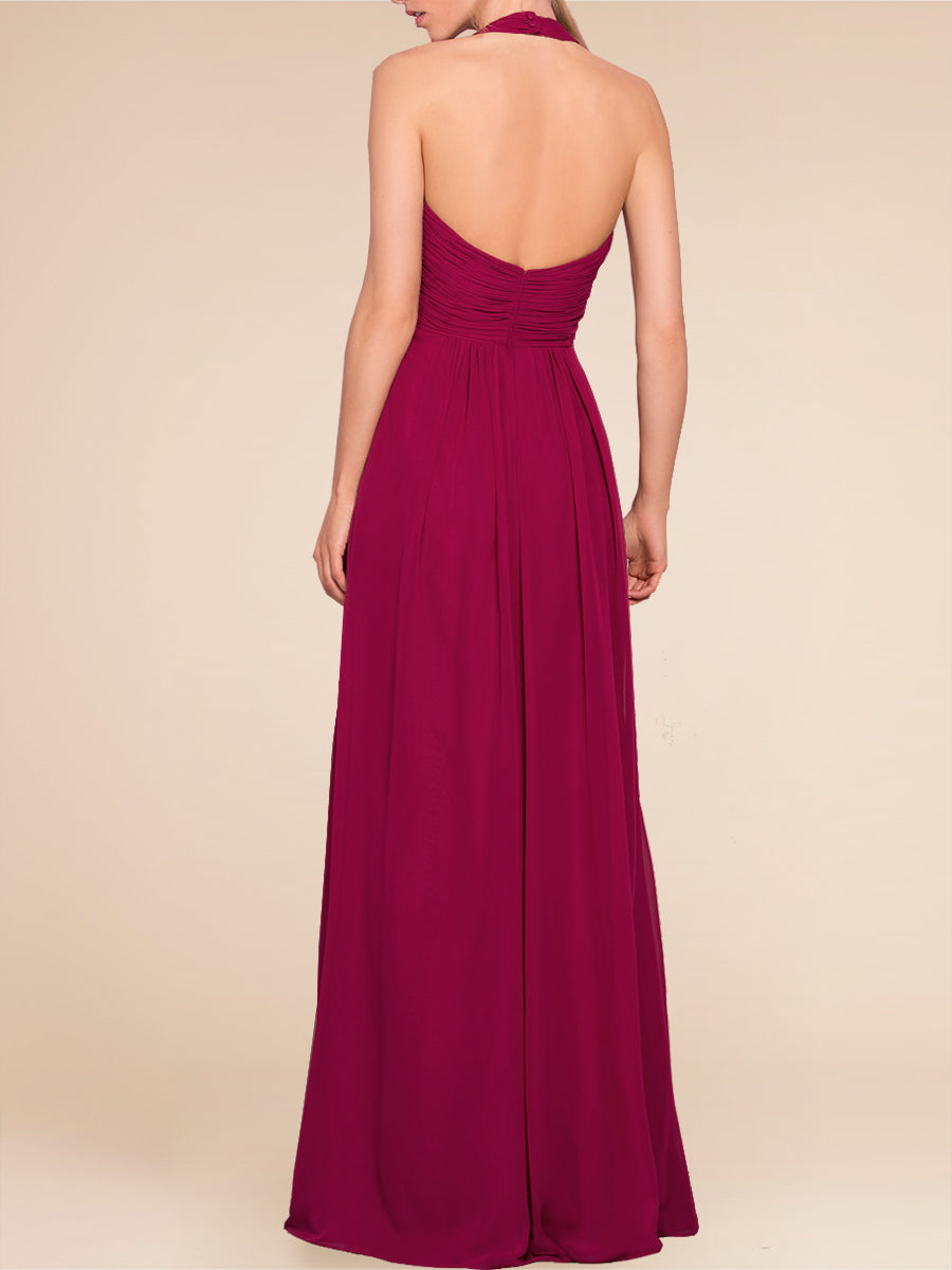 Chiffon Halter Sleeveless Bridesmaid Dress| Plus Size | 60+ Colors