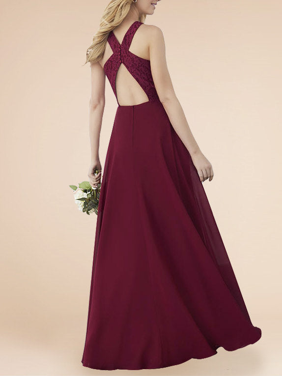 Lace Criss Cross Straps Sleeveless Bridesmaid Dress| Plus Size | 60+ Colors