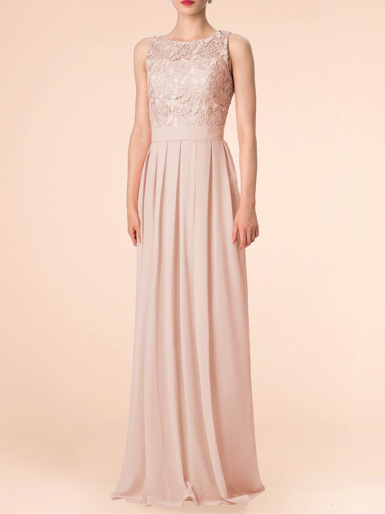 Chiffon Scoop Neck Sleeveless Bridesmaid Dress| Plus Size | 60+ Colors