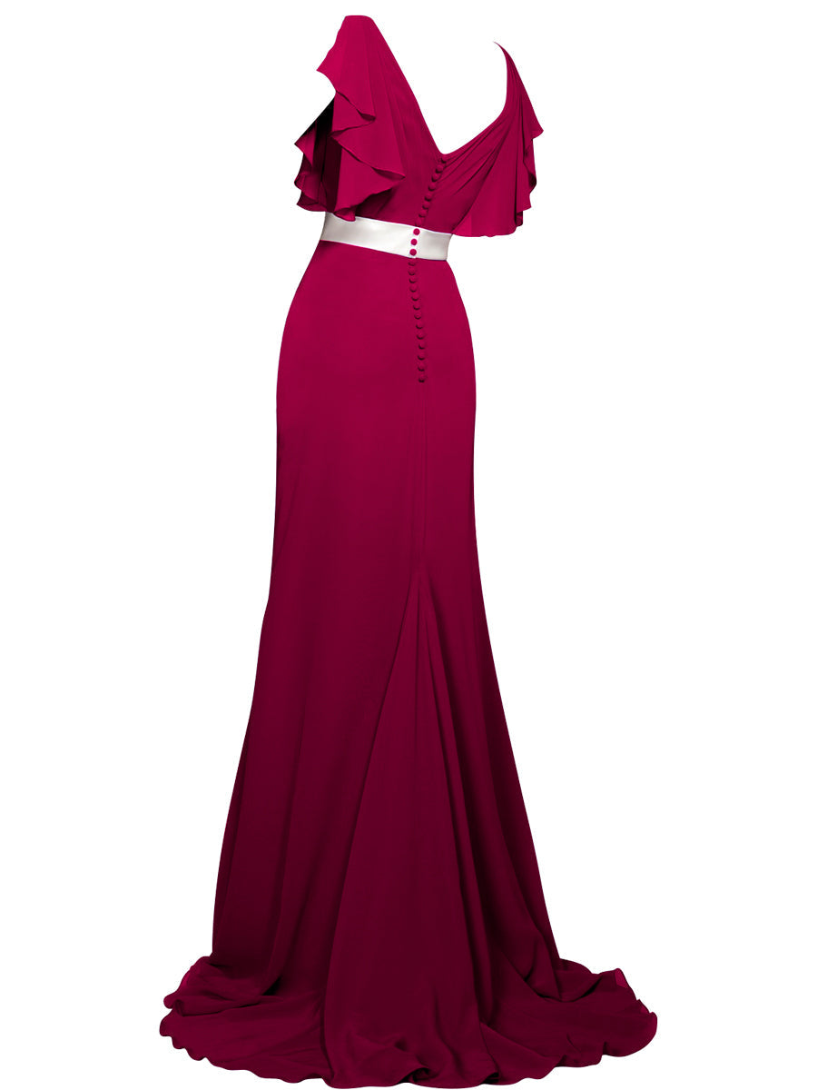 Chiffon V-Neck Short Sleeves Bridesmaid Dress| Plus Size | 60+ Colors