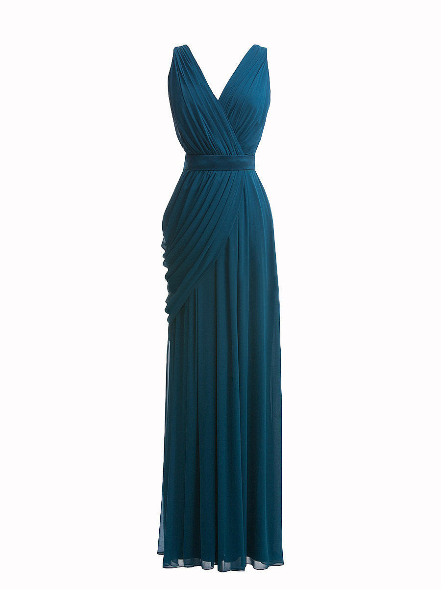 Chiffon V-Neck Sleeveless Bridesmaid Dress| Plus Size | 60+ Colors