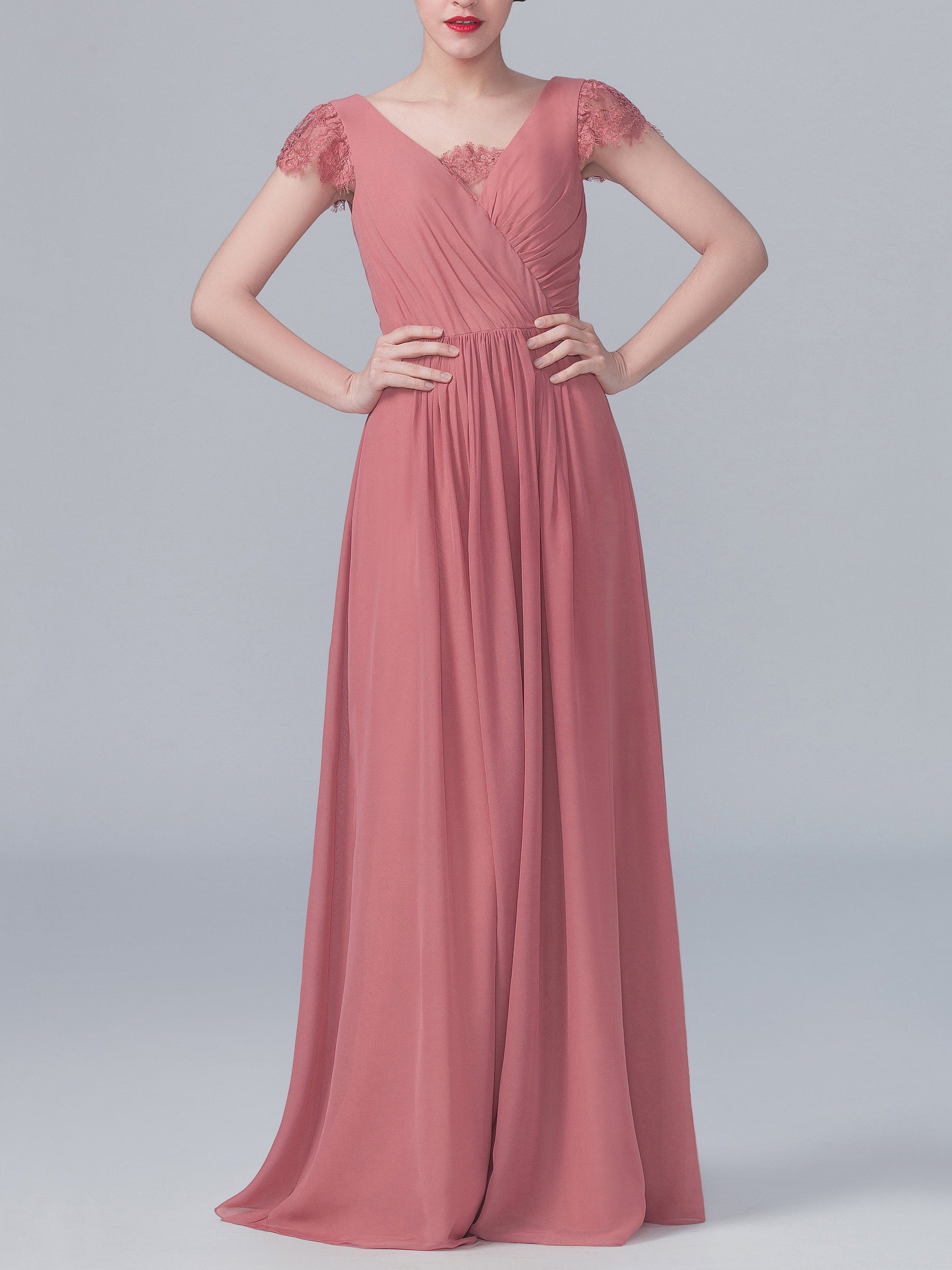 Chiffon V-Neck Sleeveless Bridesmaid Dress| Plus Size | 60+ Colors