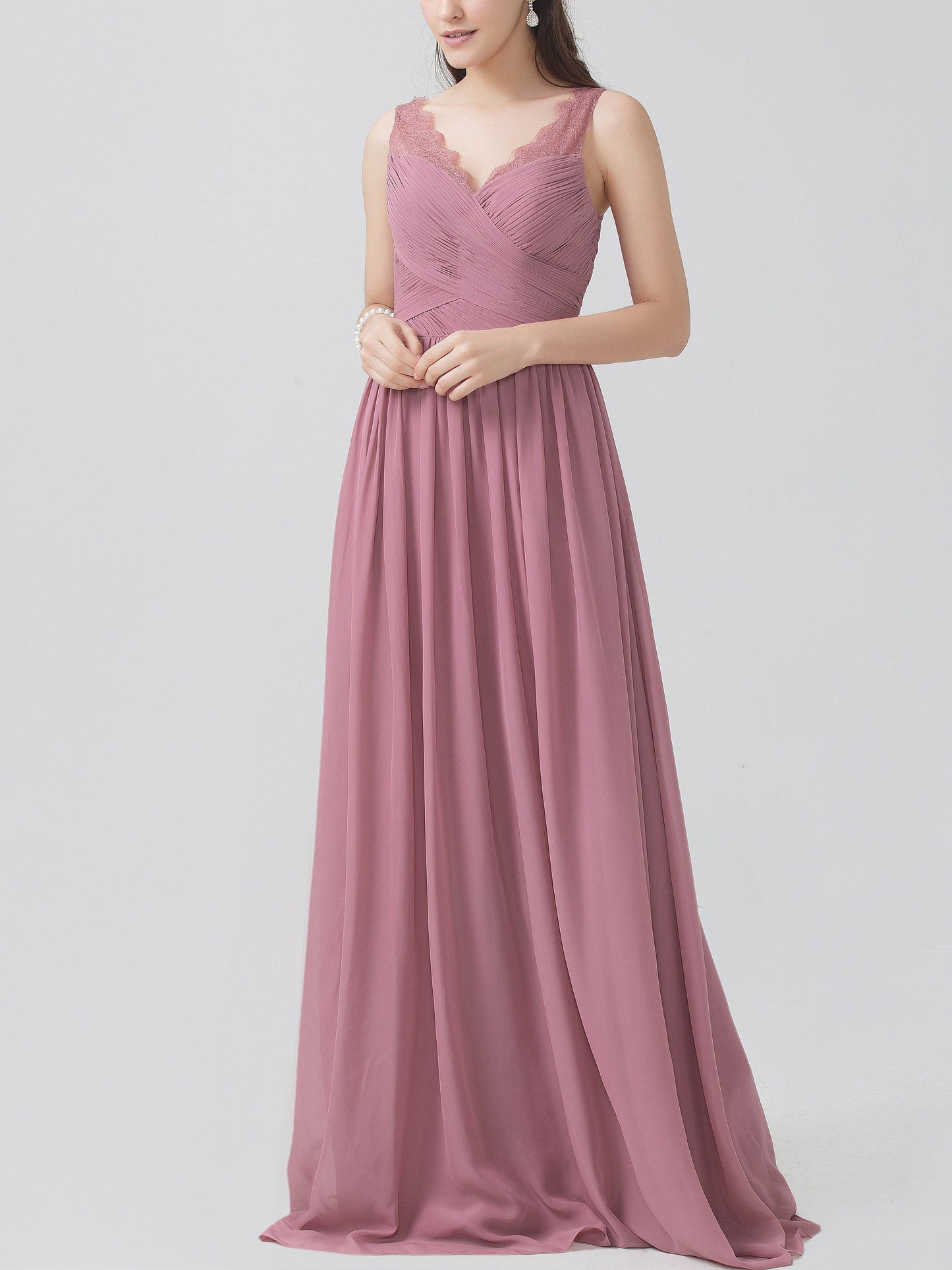 Chiffon V-Neck Sleeveless Bridesmaid Dress| Plus Size | 60+ Colors